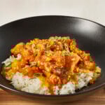 A bowl of easy orange chicken.