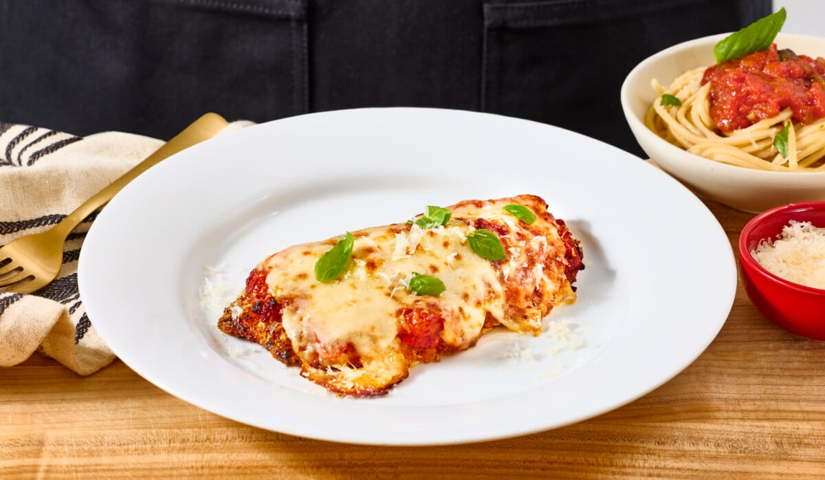 Chicken Parmesan on a plate. 