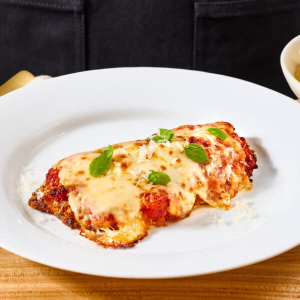 Chicken Parmesan on a plate.