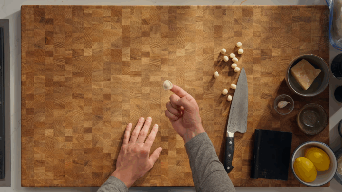 Orecchiette pasta being shaped. 