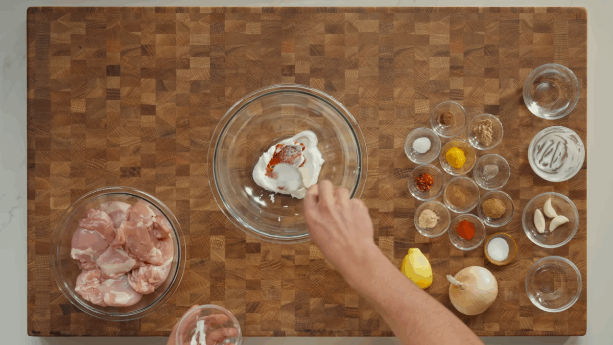 Chicken Shawarma marinade being combined in a bowl.
