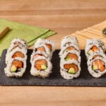 A platter of homemade sushi rolls.