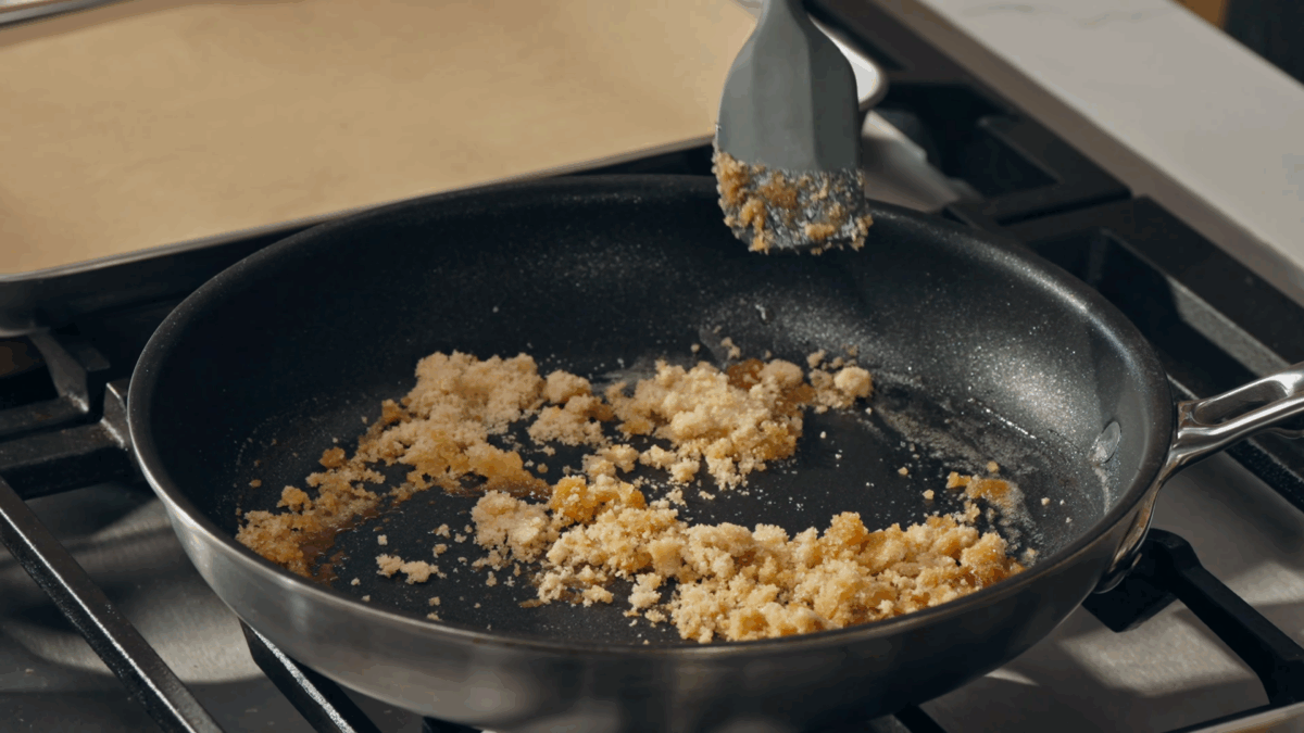 Sugar, butter, and spices in a skillet. 