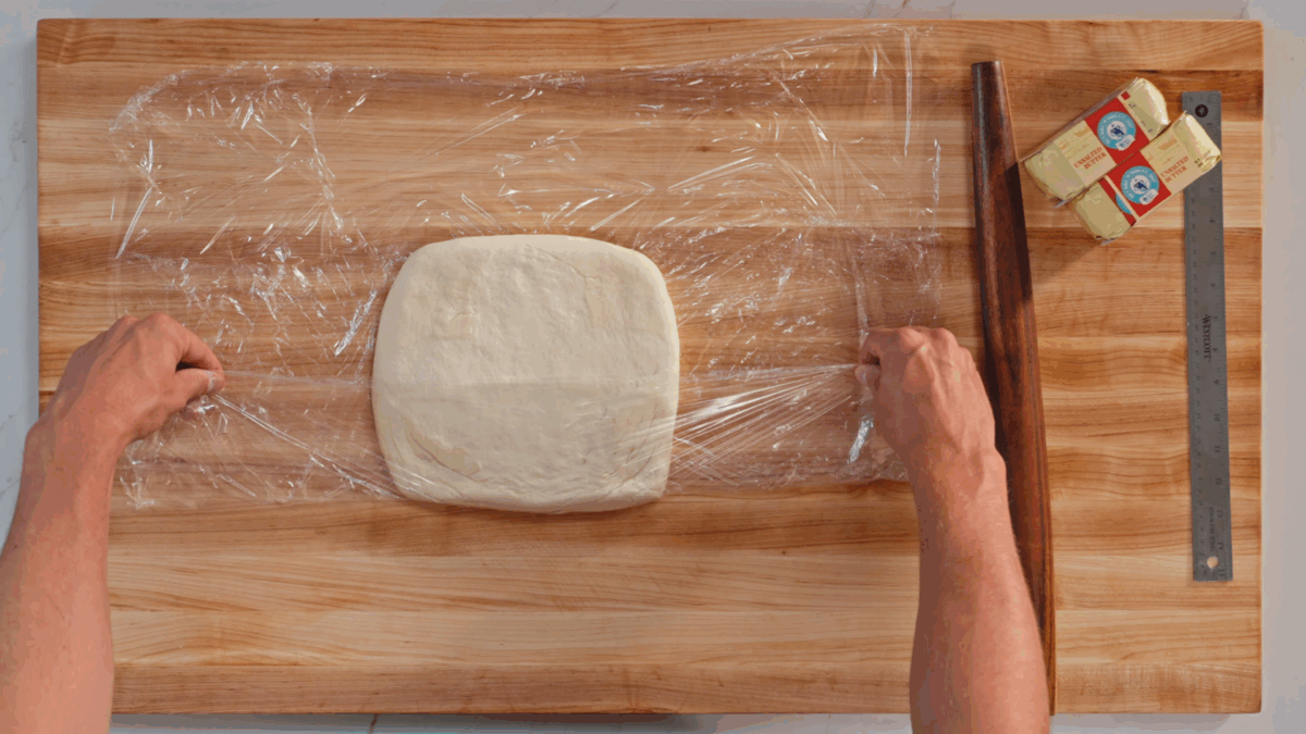 Nick DiGiovanni rolling homemade croissant dough. 