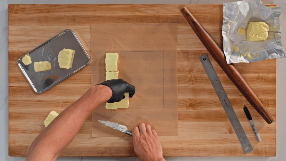 Nick DiGiovanni creating a butter block for croissant dough. 