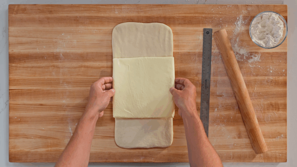 Nick DiGiovanni layering croissant dough and butter. 