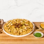 A plate of mushroom risotto.