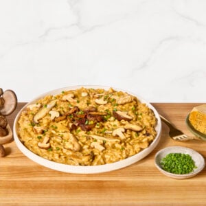 A plate of mushroom risotto.
