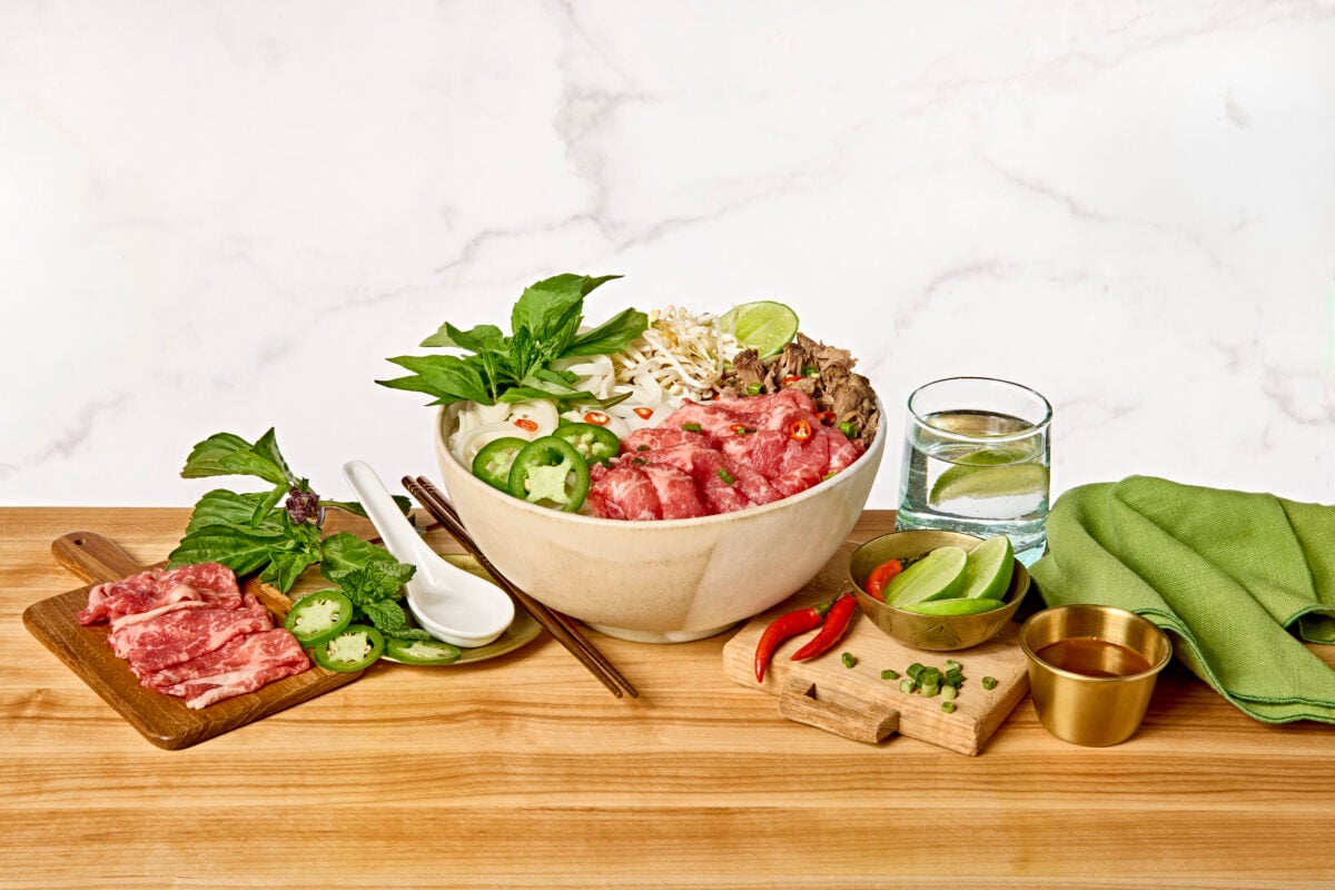 A bowl of Vietnamese beef pho.