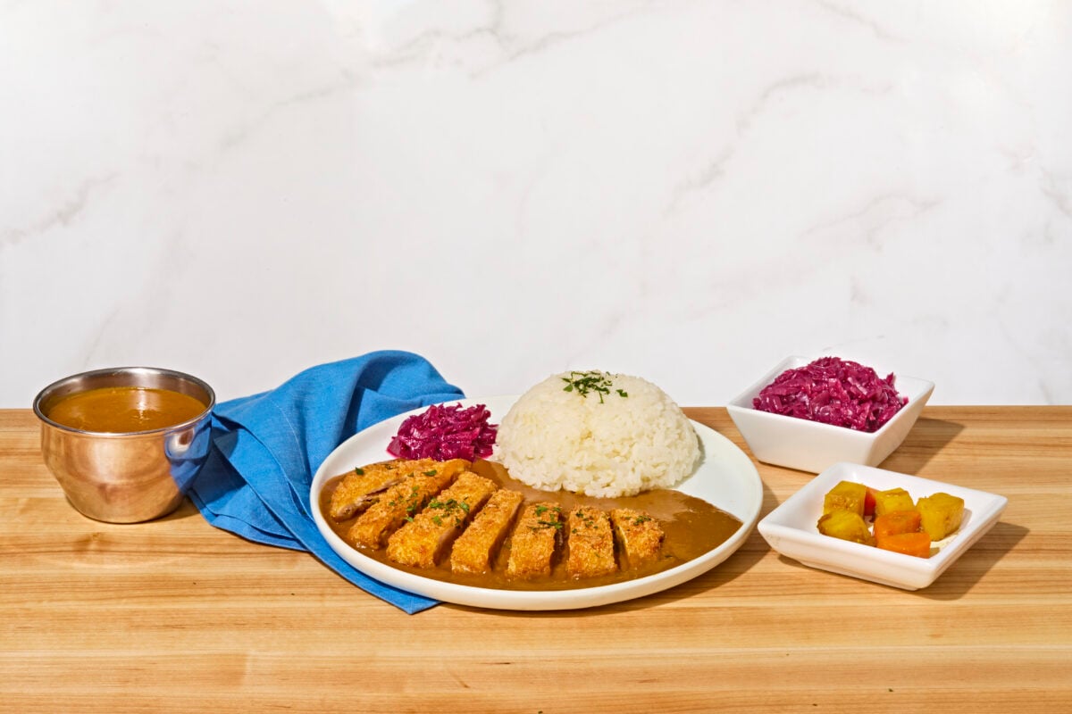 A plate of chicken katsu curry.