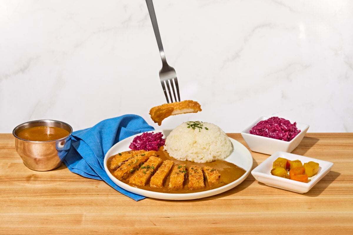 A plate of chicken katsu curry.