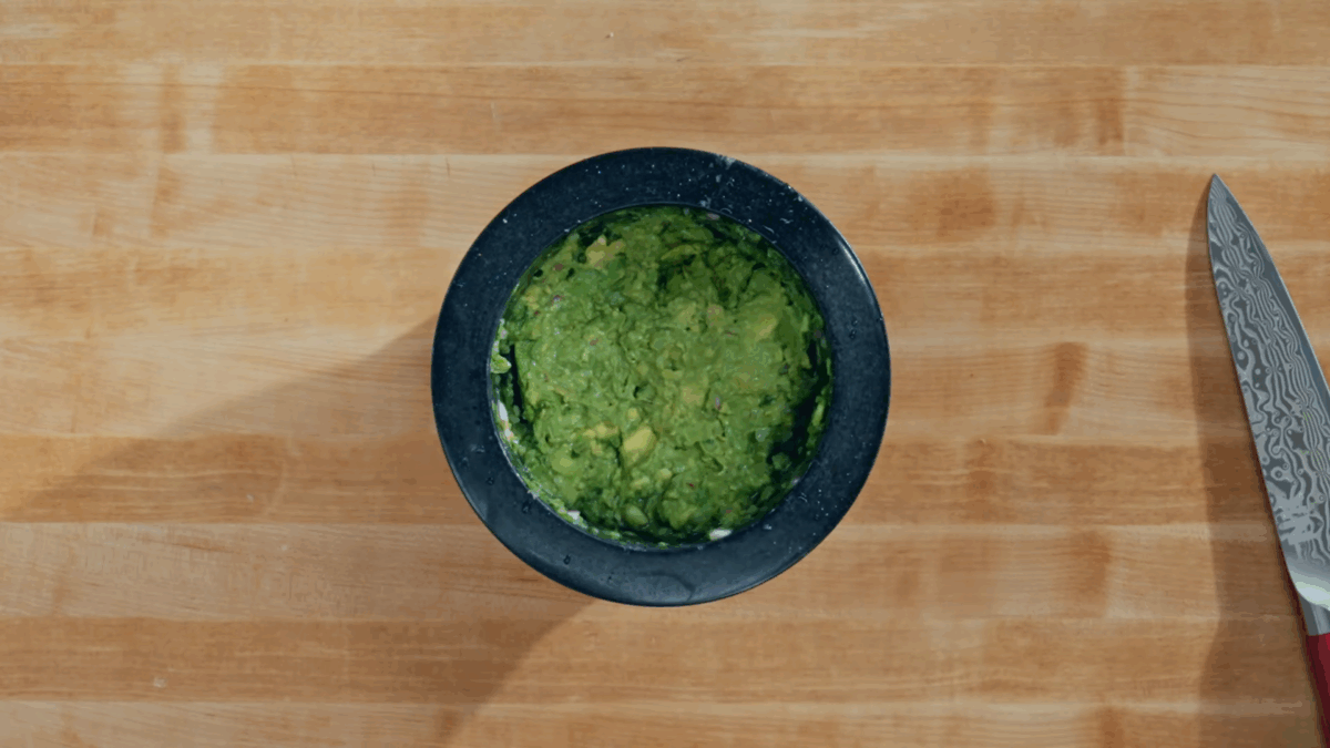 A pestle of homemade guacamole. 