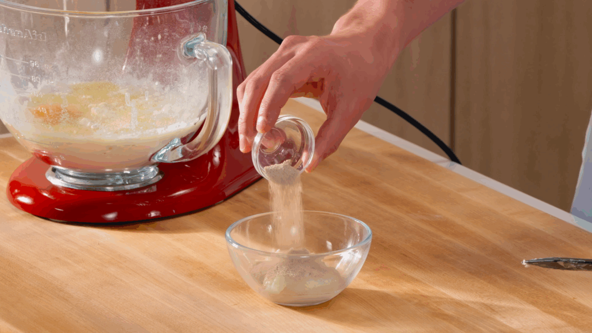 Nick DiGiovanni blooming yeast in a bowl. 