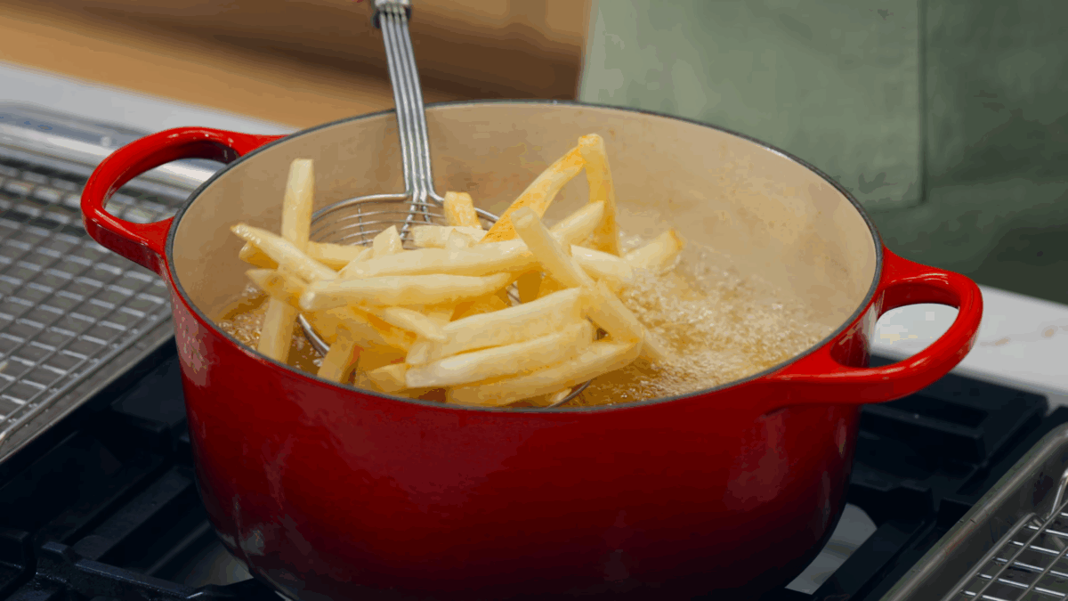 Nick DiGiovanni frying fries.