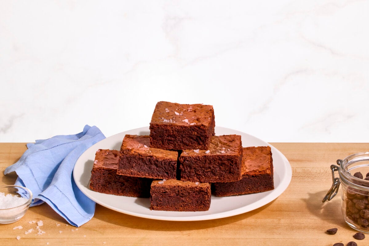 A plate of homemade brownies.