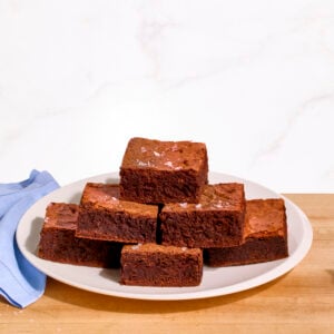 A plate of homemade brownies.
