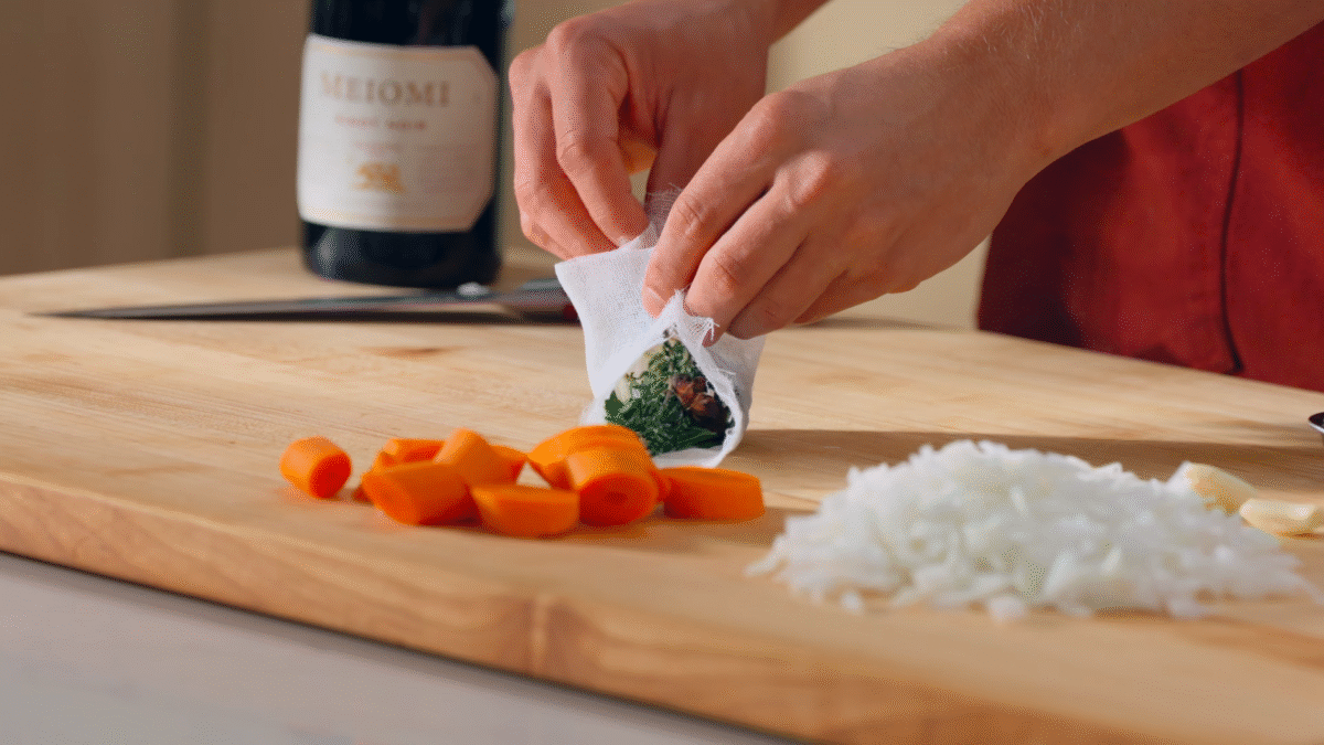 Nick DiGiovanni making a bouquet garni.