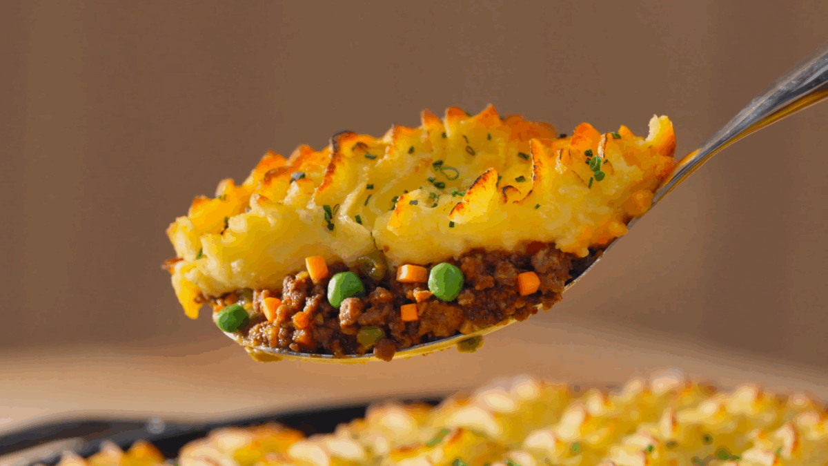 A spoonful of shepherd's pie.